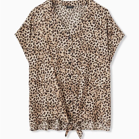 Torrid LEOPARD CHALLIS TIE FRONT DOLMAN BLOUSE NWT sz 3 - Picture 6 of 8